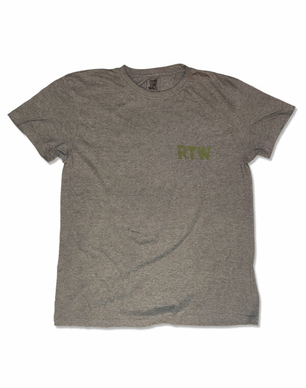 T-shirt grey grå med army green tryk front - run the wall